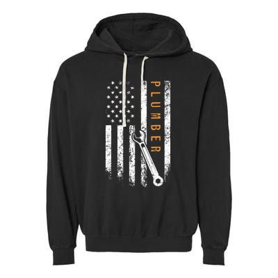 Plumber American Flag Design Plumbing Garment-Dyed Fleece Hoodie