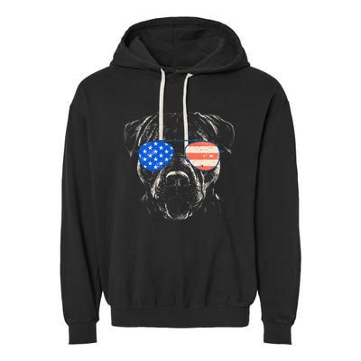 Pitbull American Flag 4th Of July Pitbull Dad Mom Dog Lover Garment-Dyed Fleece Hoodie