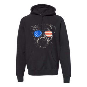 Pitbull American Flag 4th Of July Pitbull Dad Mom Dog Lover Premium Hoodie