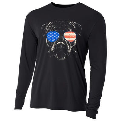 Pitbull American Flag 4th Of July Pitbull Dad Mom Dog Lover Cooling Performance Long Sleeve Crew