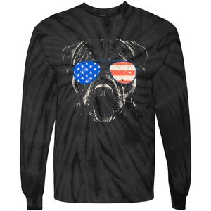 Pitbull American Flag 4th Of July Pitbull Dad Mom Dog Lover Tie-Dye Long Sleeve Shirt