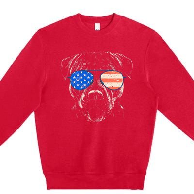 Pitbull American Flag 4th Of July Pitbull Dad Mom Dog Lover Premium Crewneck Sweatshirt