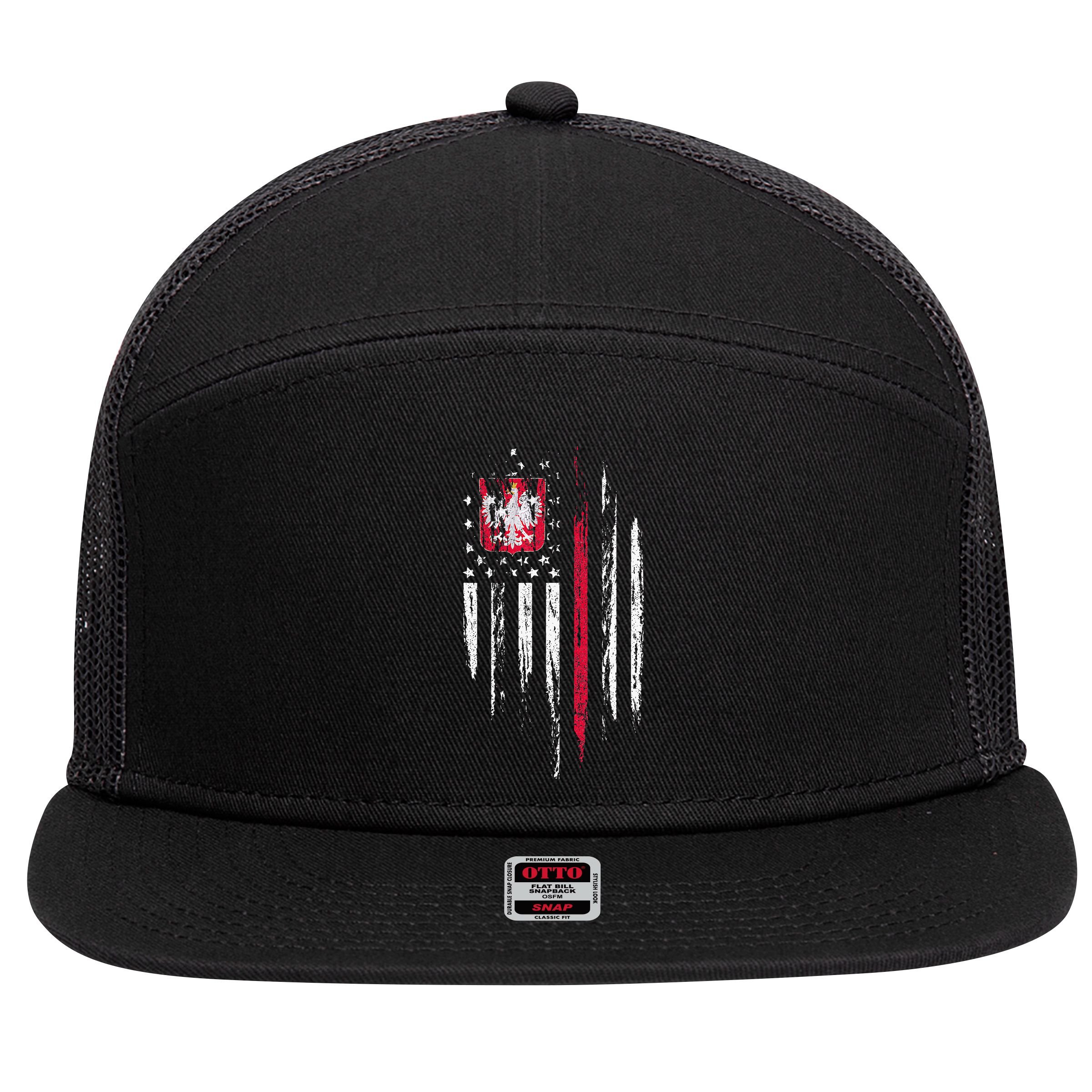 Polish American Flag Combo Poland Usa Polska 7 Panel Mesh Trucker Snapback Hat