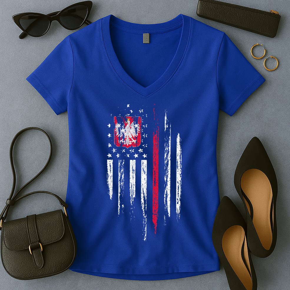Polish American Flag Combo Poland Usa Polska Women's V-Neck T-Shirt