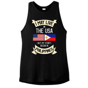 Philippines American Flag USA Filipino Roots Gifts Ladies PosiCharge Tri-Blend Wicking Tank