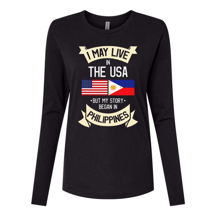 Philippines American Flag USA Filipino Roots Gifts Womens Cotton Relaxed Long Sleeve T-Shirt