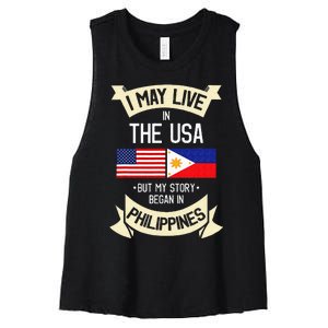 Philippines American Flag USA Filipino Roots Gifts Women's Racerback Cropped Tank