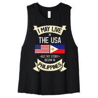 Philippines American Flag USA Filipino Roots Gifts Women's Racerback Cropped Tank