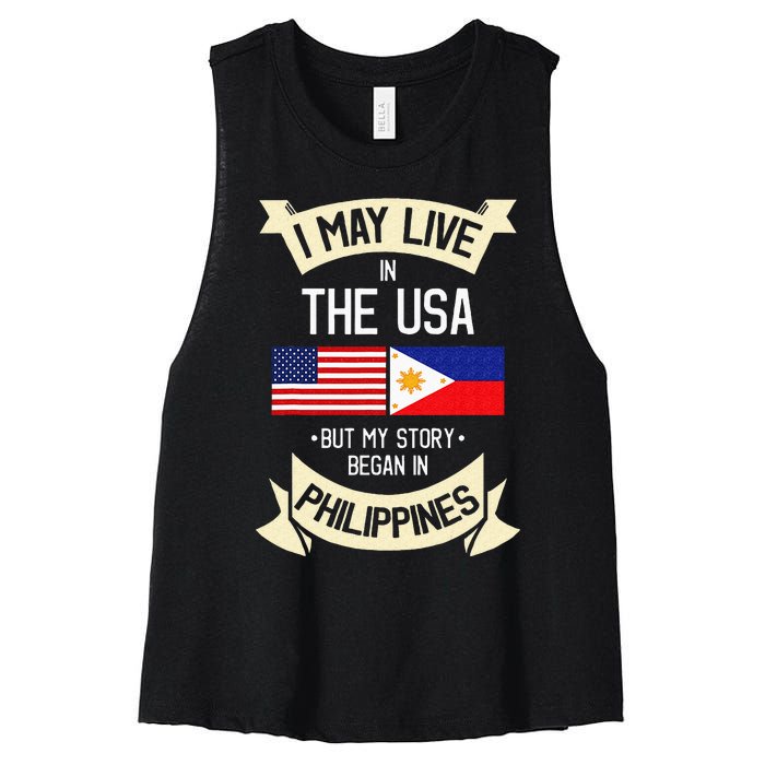 Philippines American Flag USA Filipino Roots Gifts Women's Racerback Cropped Tank