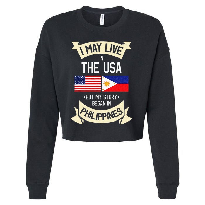 Philippines American Flag USA Filipino Roots Gifts Cropped Pullover Crew