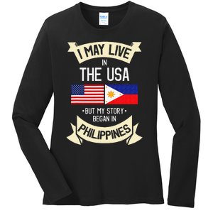 Philippines American Flag USA Filipino Roots Gifts Ladies Long Sleeve Shirt