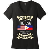 Philippines American Flag USA Filipino Roots Gifts Women's V-Neck T-Shirt