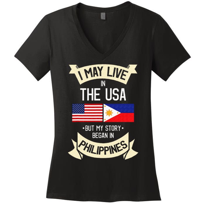 Philippines American Flag USA Filipino Roots Gifts Women's V-Neck T-Shirt