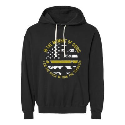 Police And Fire 911 Dispatcher Thin Gold Line Flag Garment-Dyed Fleece Hoodie