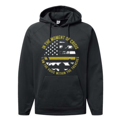 Police And Fire 911 Dispatcher Thin Gold Line Flag Performance Fleece Hoodie