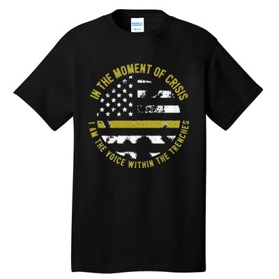 Police And Fire 911 Dispatcher Thin Gold Line Flag Tall T-Shirt