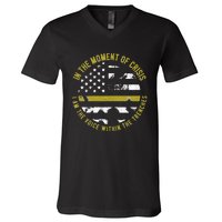 Police And Fire 911 Dispatcher Thin Gold Line Flag V-Neck T-Shirt