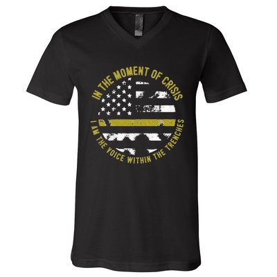 Police And Fire 911 Dispatcher Thin Gold Line Flag V-Neck T-Shirt