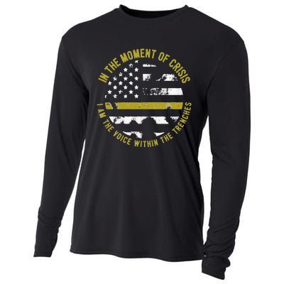 Police And Fire 911 Dispatcher Thin Gold Line Flag Cooling Performance Long Sleeve Crew