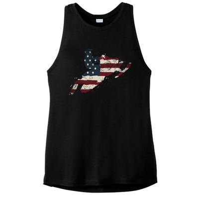 Proud American Flag Snowmobiling Gift Snowmobile Riding Gift Ladies PosiCharge Tri-Blend Wicking Tank