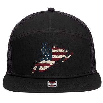 Proud American Flag Snowmobiling Gift Snowmobile Riding Gift 7 Panel Mesh Trucker Snapback Hat