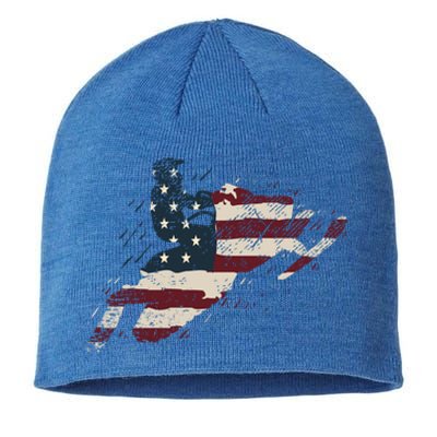 Proud American Flag Snowmobiling Gift Snowmobile Riding Gift Sustainable Beanie