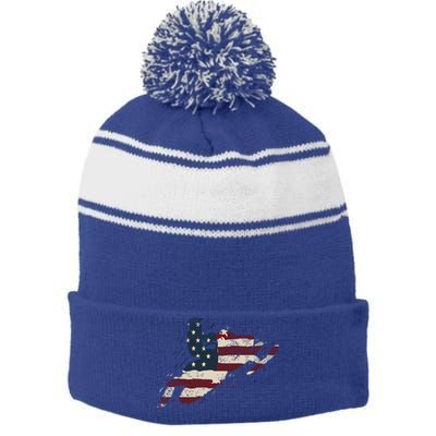 Proud American Flag Snowmobiling Gift Snowmobile Riding Gift Stripe Pom Pom Beanie