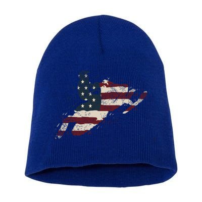 Proud American Flag Snowmobiling Gift Snowmobile Riding Gift Short Acrylic Beanie