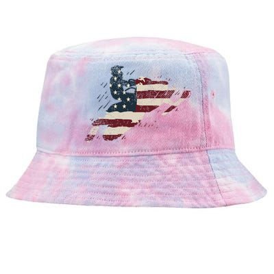 Proud American Flag Snowmobiling Gift Snowmobile Riding Gift Tie-Dyed Bucket Hat