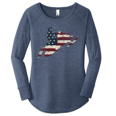 Proud American Flag Snowmobiling Gift Snowmobile Riding Gift Women's Perfect Tri Tunic Long Sleeve Shirt