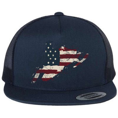 Proud American Flag Snowmobiling Gift Snowmobile Riding Gift Flat Bill Trucker Hat