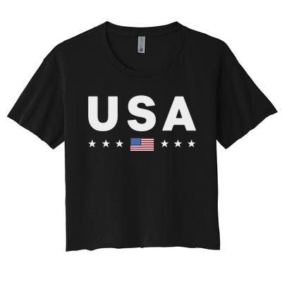 Patriotic American Flag 4th Of July Women's Crop Top Tee