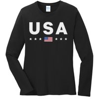 Patriotic American Flag 4th Of July Ladies Long Sleeve Shirt