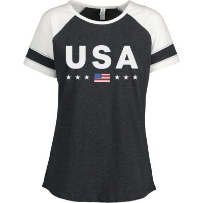 Patriotic American Flag 4th Of July Enza Ladies Jersey Colorblock Tee