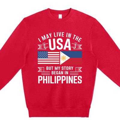 Philippines American Flag Usa Filipino Roots Present Premium Crewneck Sweatshirt