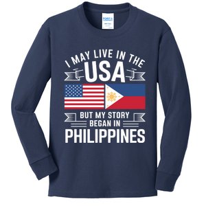 Philippines American Flag Usa Filipino Roots Present Kids Long Sleeve Shirt