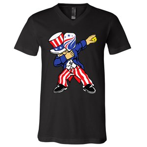 Pickleball American Flag 4th of July Uncle Sam Dabbing V-Neck T-Shirt