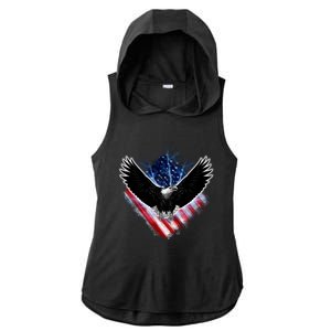 Patriotic American Flag Bald Eagle Ladies PosiCharge Tri-Blend Wicking Draft Hoodie Tank