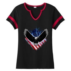 Patriotic American Flag Bald Eagle Ladies Halftime Notch Neck Tee