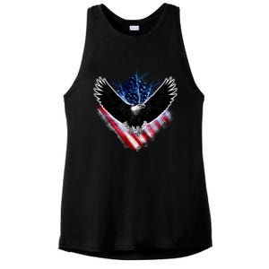 Patriotic American Flag Bald Eagle Ladies PosiCharge Tri-Blend Wicking Tank