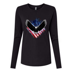 Patriotic American Flag Bald Eagle Womens Cotton Relaxed Long Sleeve T-Shirt