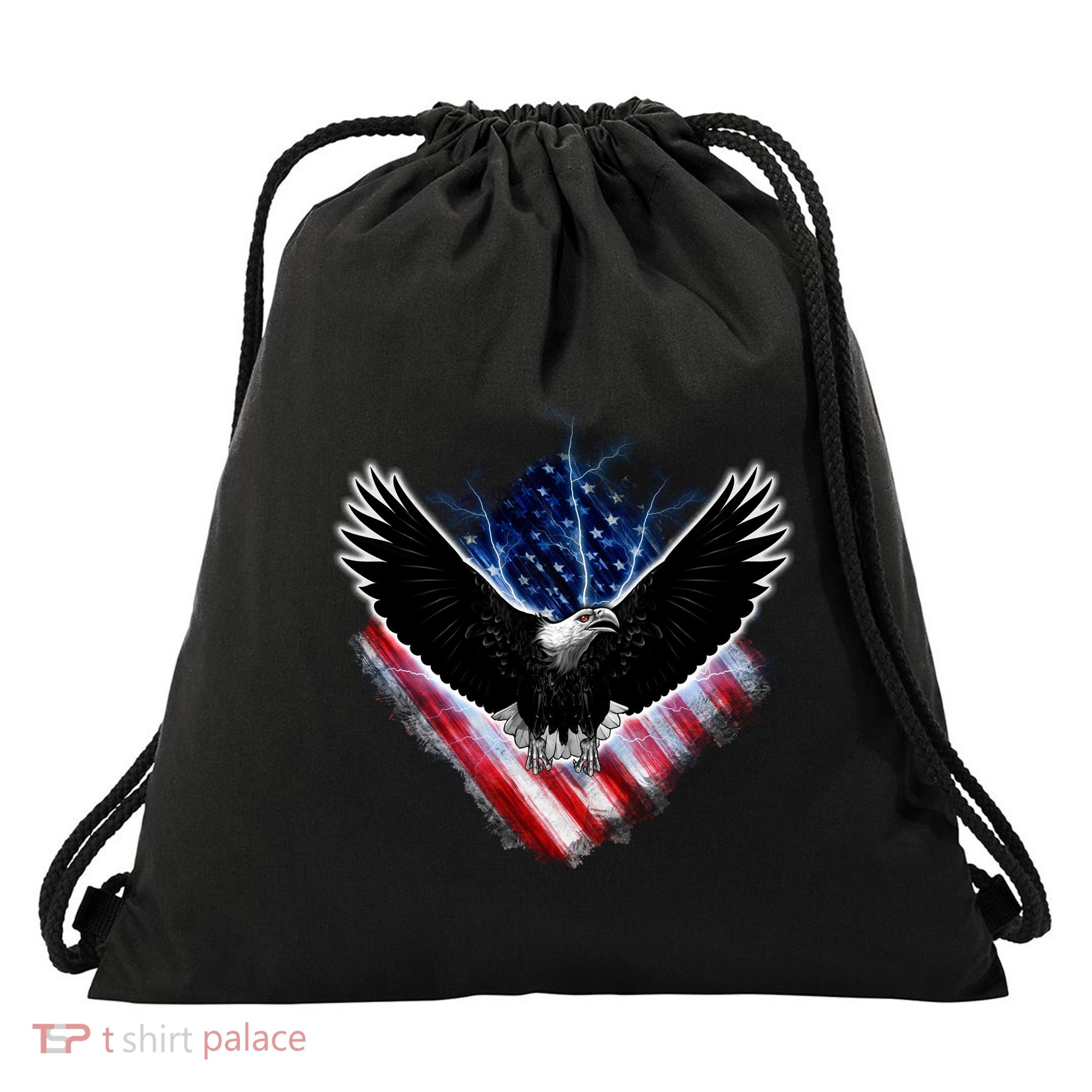 Patriotic American Flag Bald Eagle Drawstring Bag