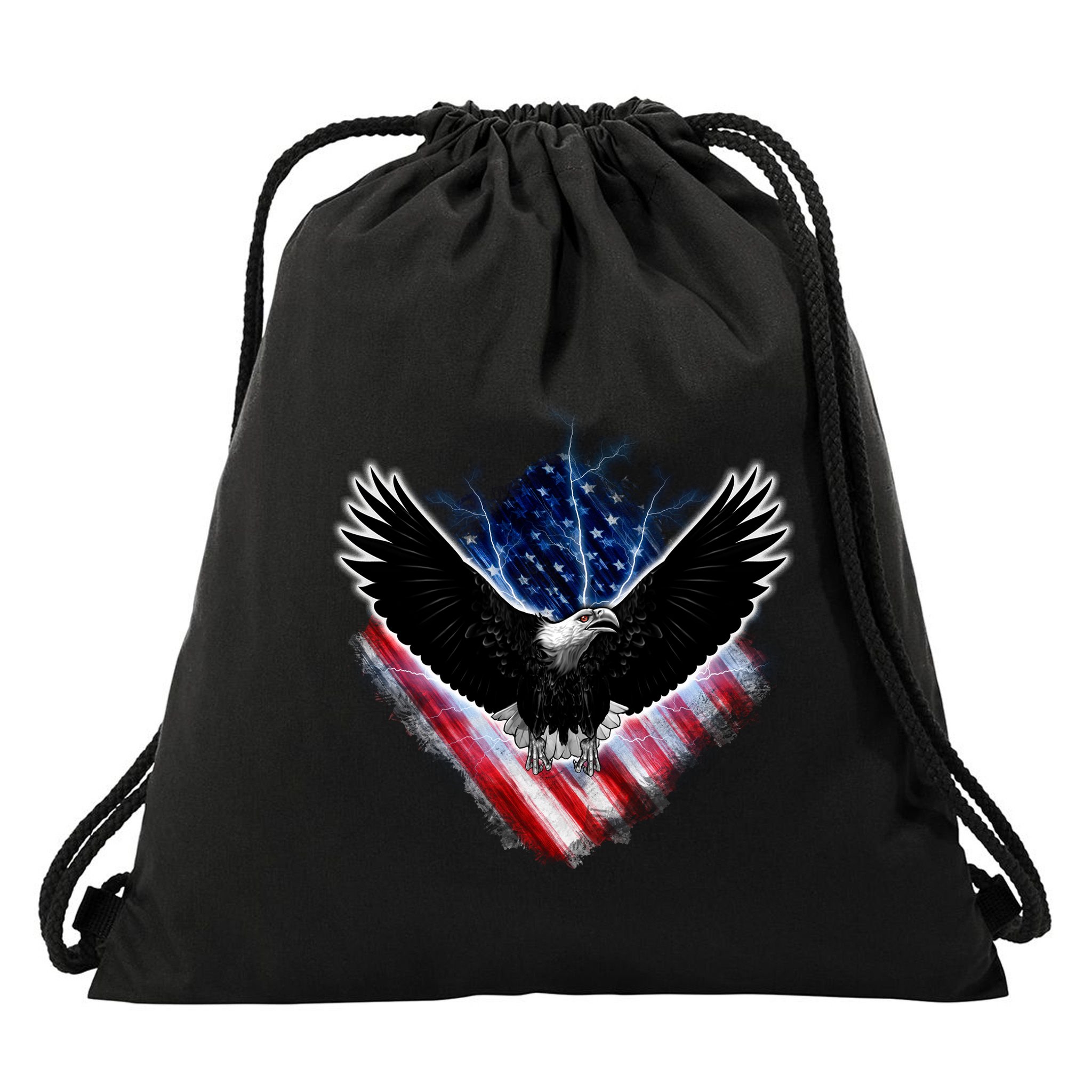Patriotic American Flag Bald Eagle Drawstring Bag