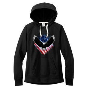 Patriotic American Flag Bald Eagle Women's Fleece Hoodie