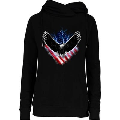 Patriotic American Flag Bald Eagle Womens Funnel Neck Pullover Hood