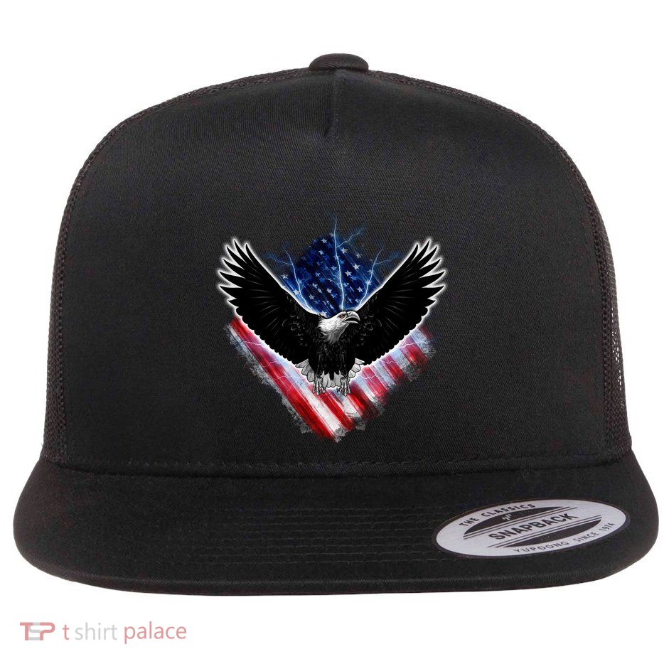 Patriotic American Flag Bald Eagle Flat Bill Trucker Hat