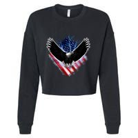 Patriotic American Flag Bald Eagle Cropped Pullover Crew