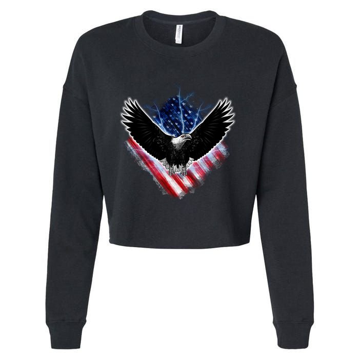 Patriotic American Flag Bald Eagle Cropped Pullover Crew