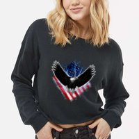 Patriotic American Flag Bald Eagle Cropped Pullover Crew