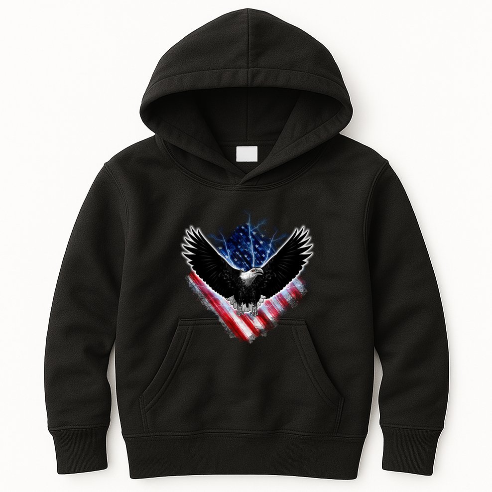 Patriotic American Flag Bald Eagle Kids Hoodie